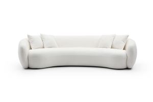 Canapé boucle 5 places blanc demi-lune, contemporain confortable