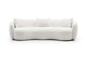 Canapé courbe mi-siècle 4 places boucle écru beige blanc