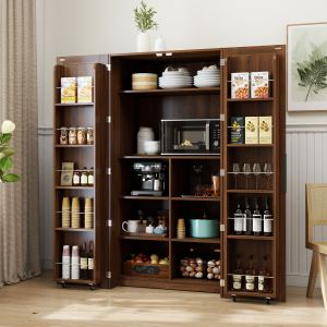 Armoire cuisine noyer, buffet portes étagères, rangement