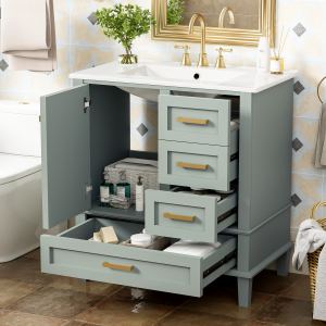 Vanité salle bain 30po meuble bois 3 tiroirs vert