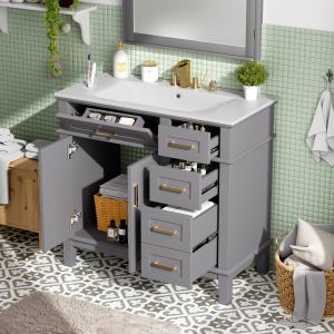 Vanité 36 po grise lavabo céramique, 4 tiroirs