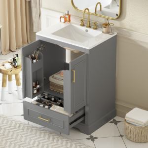 Vanité salle bain 24", lavabo, MDF, bois, 2 portes