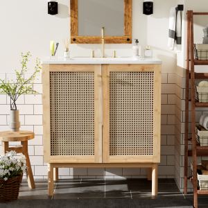 Meuble Vanité 30po Matériaux Naturels Portes Rotin