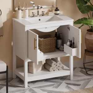Vanité salle bain blanche 30 po lavabo céramique