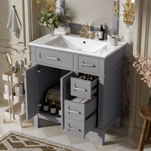 Vanité salle bain 30", céramique, rangement moderne