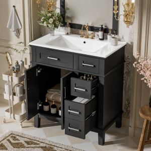 Vanité salle bain 30", céramique, rangement moderne