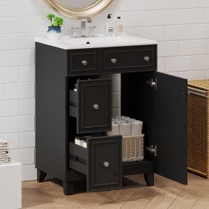 24-Inch Bathroom Vanity Cabinet With Ceramic Sink, 2 Drawers, 1 Door
