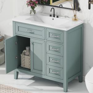 Vanité salle de bain 36 po vert avec tiroirs MDF