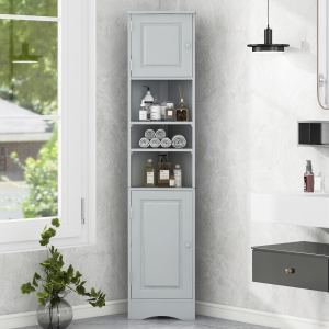 Meuble coin salle de bain deux portes gris réglable