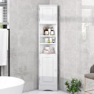 Meuble coin salle de bain deux portes blanc réglable