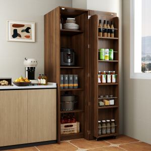 Armoire pantry cuisine brun buffet meuble rangement portes étagères