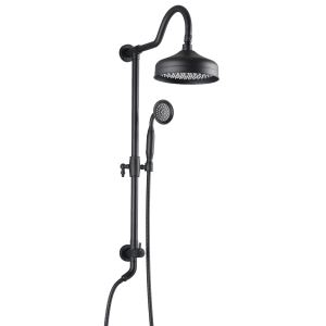 Système douche pluie 8 po noir mat main