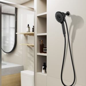 Pommeaux douche 6 modes noir mat 60po tuyau