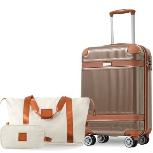 Ensemble 3 valises coque dure, 20po cabine TSA, ABS léger, cuivre