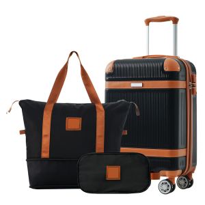 Ensemble bagages 3 pcs, valise 20" avec verrou TSA, noir