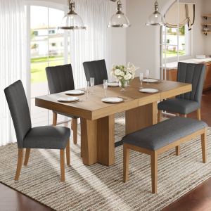 TOPMAX Table extensible 78,1 po, 6 places, gris brun