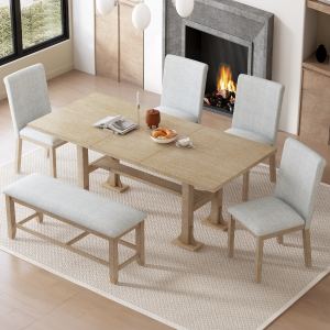 TOPMAX Table salle à manger 76po 6 pcs extensible gris