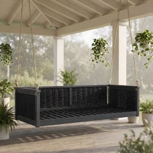 Lit balançoire TOPMAX bois massif noir avec cordes