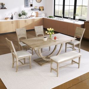 Ensemble table demi-rond TOPMAX 6 pc, bois, Seadrift