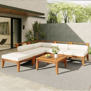TOPMAX ensemble canapé patio 6 pièces modulaire acacia bois