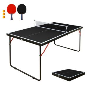 Table tennis 4,5pi noir pliable, filet, 2 raquettes, intérieur extérieur