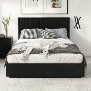 Lit queen size bois noir, 600lbs, cadre moderne chambre
