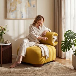 Fauteuil accent jaune polyester, capacité 330lbs, résistant animaux