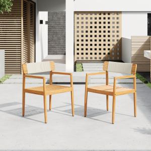 Table dining acacia extérieur 2 chaises corde blanc