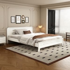 Lit queen pin massif, blanc, stable, sans sommier