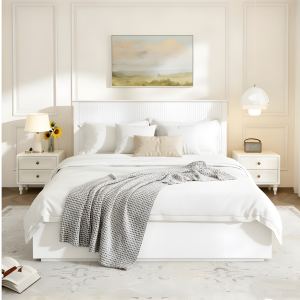 Lit queen size bois blanc, 600lbs, cadre moderne chambre