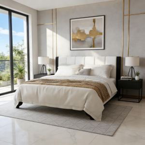 Cadre lit King bois pin noir blanc 82,7x85,2, 600 lbs, moderne