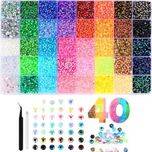 Ensemble décor strass résine gelée, 40 couleurs, 36000 strass, pince à strass incluse