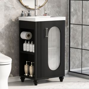 Vanité salle de bain 20", lavabo, étagère ajustable, noir
