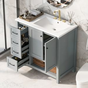 Vanité salle bain 36 po 2 portes/2 tiroirs gris