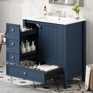 Meuble salle bain 30po 1 cabinet 3 tiroirs bleu