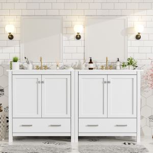 Vanité salle de bain 60 po double vanités céramique blanc moderne