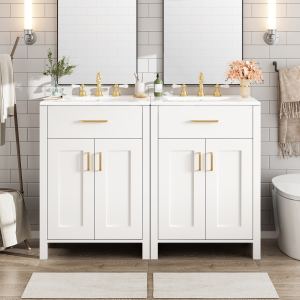 Vanité salle de bain 48po, portes fermeture douce, ivoire