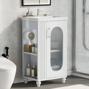 Vanité salle de bain 20", lavabo, étagère ajustable, blanc