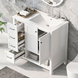 Meuble lavabo 36'', évier, 2 portes, 2 tiroirs, blanc