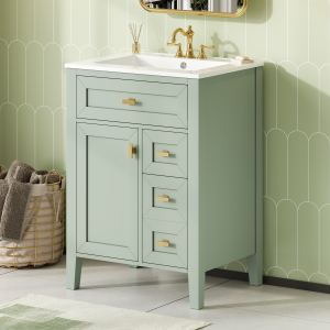Vanité salle de bain 24 po vert, 3 tiroirs, design moderne