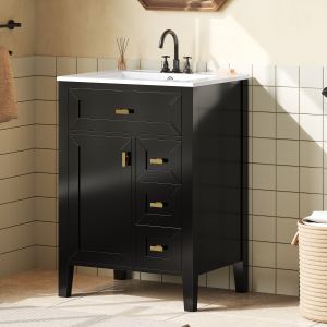 Vanité salle de bain 24po noire, 3 tiroirs, moderne