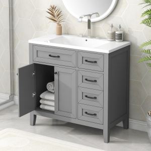 Vanité salle bain 36 po lavabo tiroirs gris JL000007AAE