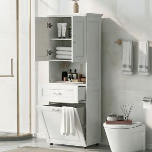 Meuble salle de bain haut, panier linge, rangement blanc