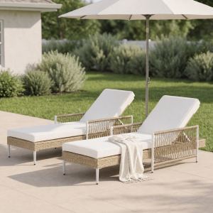 Chaise longue PE rotin TOPMAX 6 positions beige