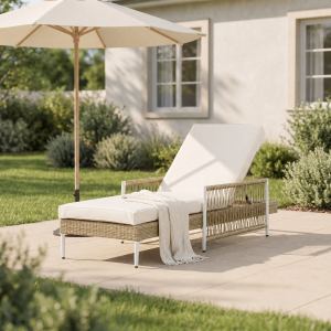 Chaise longue PE rotin TOPMAX 6 positions beige