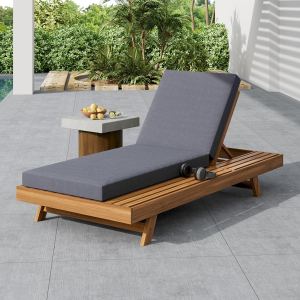 Ensemble méridienne bois acacia coussin résistant eau gris 4 po