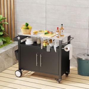 Chariot BBQ 2 portes patio rangement noir