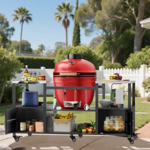 Table barbecue Big Green Egg, chariot avec rangement