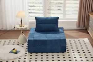Causeuse modulaire assise profonde - Tissu chenille bleu