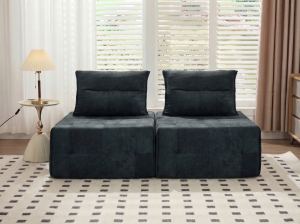Canapé modulaire assise profonde 2 pcs, dossier ajustable, noir